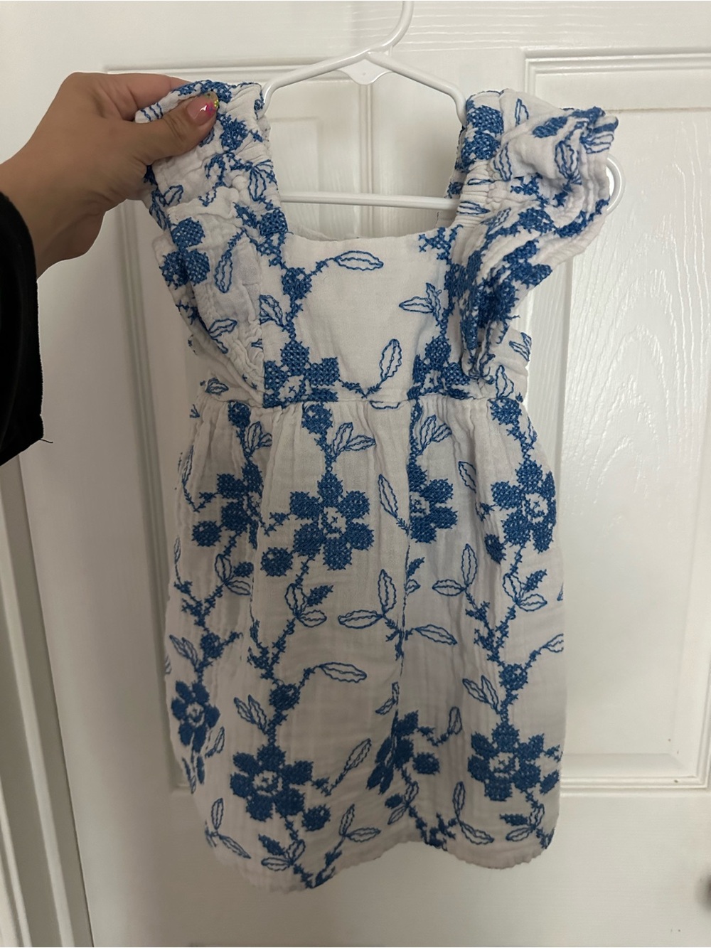 Zara White Dress with Blue Embroidered Detail